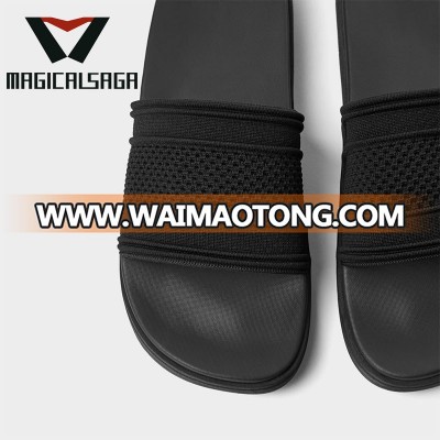 Famous brand flyknit fabric material men slipper comfortable flip flops upper